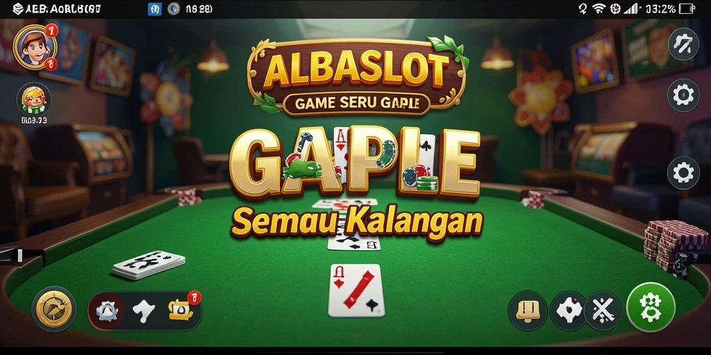 Screenshot utama ALBASLOT menampilkan gameplay Gaple yang seru.