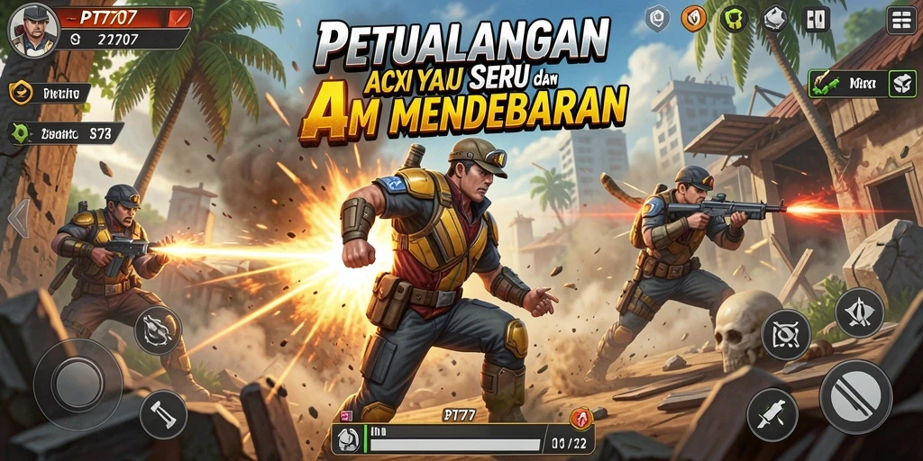 Screenshot utama PT707 menunjukkan aksi seru dalam pertempuran epic.