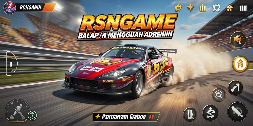 Tampilan gameplay RSNGAME yang mendebarkan saat balapan.