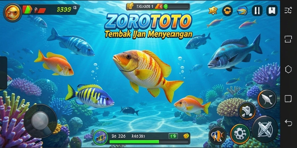 Tampilan gameplay ZOROTOTO saat berburu ikan di bawah laut.